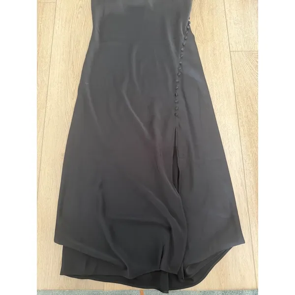 Banana Republic‎ Black Satin Side Button Slit Midi Slip Dress Womens 6 V-Neck - Image 3