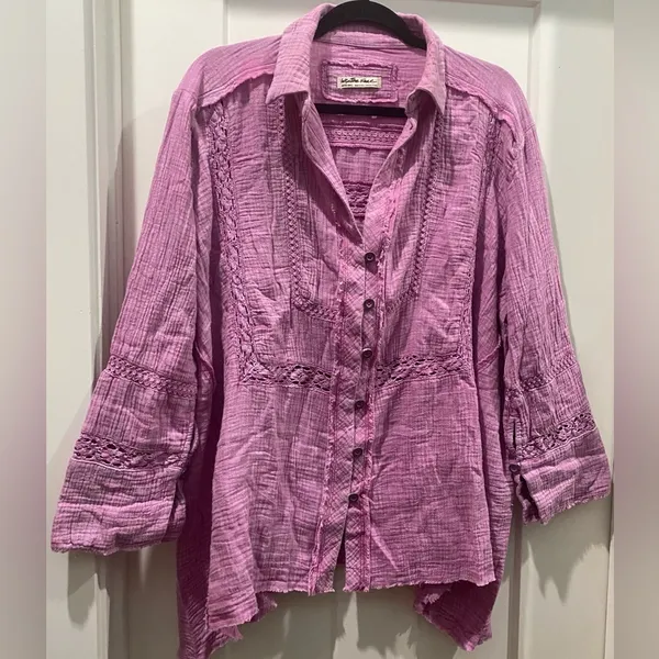 We The Free Ranch Wash Denim Shirt in Size Small - Image 2