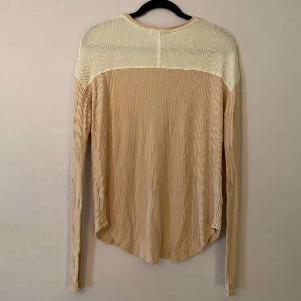 Joah Brown Light Pink Tan Waffle Knit Long Sleeve Loungewear Shirt Small /Medium - Image 6