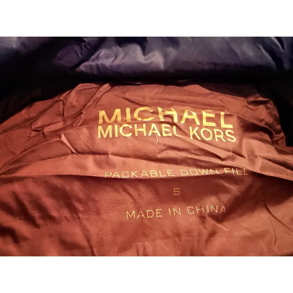 Michael Michael Kors Navy Blue Packable Down Puffer Jacket Gold Small Gorpcore - Image 5
