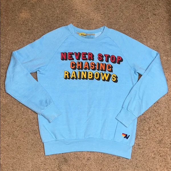 Aviator Nation Never Stop Chasing Rainbows Crew Neck‎ Sweatshirt Pullover Blue S - Image 3