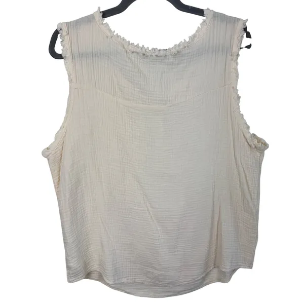 Mello Los Angeles Womens Cream Cotton Gauze Henley Tank Top Frayed‎ Trim Medium - Image 2