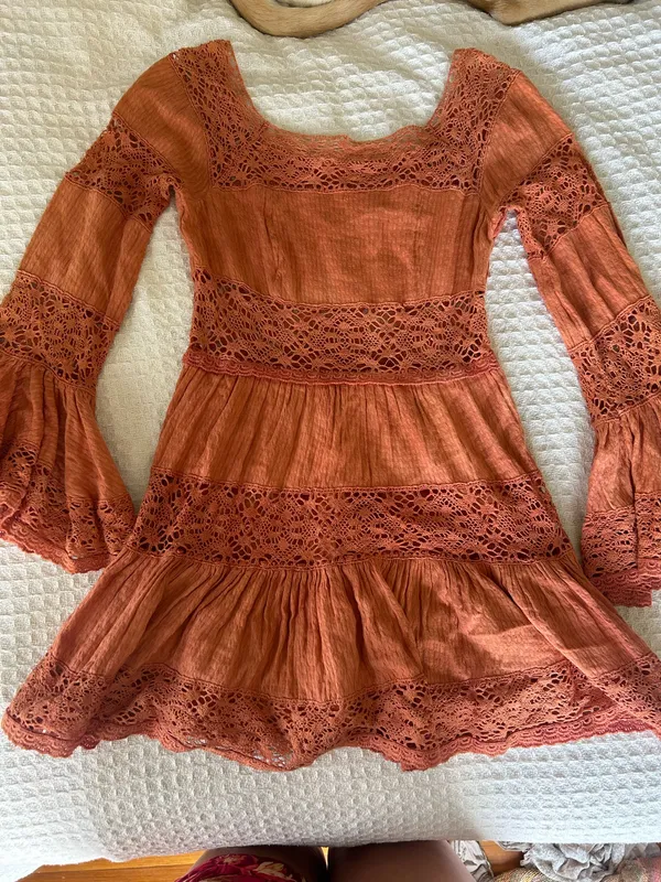 *Rare* Free People Rust Lace Bell Sleeve Dress - Image 2