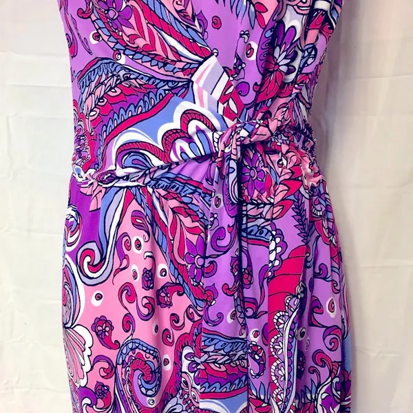 Karin Stevens Paisley Print Dress With Belt Size 10 - Image 4