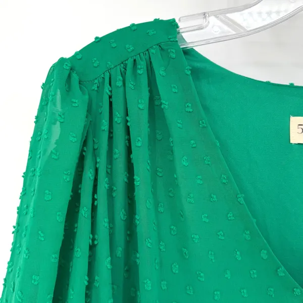 52Seven Babydoll Dress Women 1X Green Swiss Dot Tiered Boho Feminine Romantic - Image 6