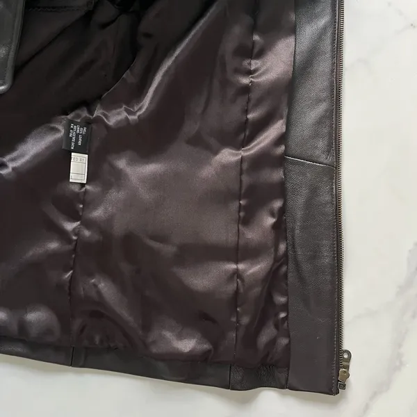 N.Y.D.A Leather Jacket Women Brown Soft Full Zip Modern Minimalist Moto Sz Large - Image 13