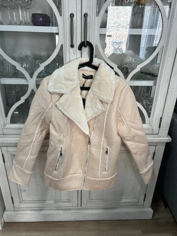 PrettyLittleThing Y2K 90s Faux Fur Shearling Aviator Jacket US4 Moto Biker - Image 2