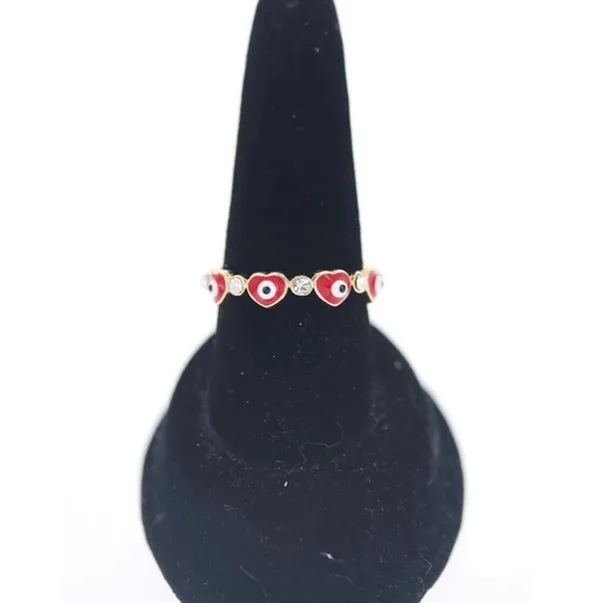 Gold Plated Red Heart Evil Eye Ring - Image 3