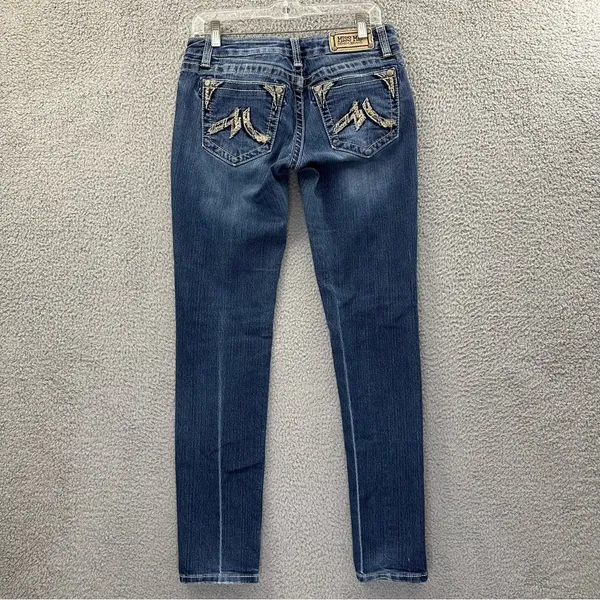 Miss Me Low Rise Skinny Jeans Gold Sequin‎ M Pockets Western Women's 30 x 31.5 - Image 3