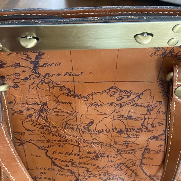 Patricia Nash Benvenuto Italy Map Brown Leather Antique Brass Xlarge Tote Bag - Image 7