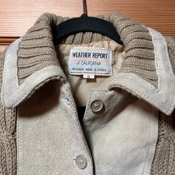 California vintage VTG 70s Women's Suede Leather Belt Knit Cardigan Sweater Jacket Beige Size Small - Image 3