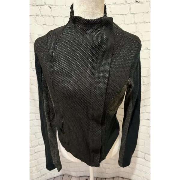 Miss Me Jacket Womens Small Black Gray Mixed Moto Asymmetric Zip Stretch Sweater - Image 2