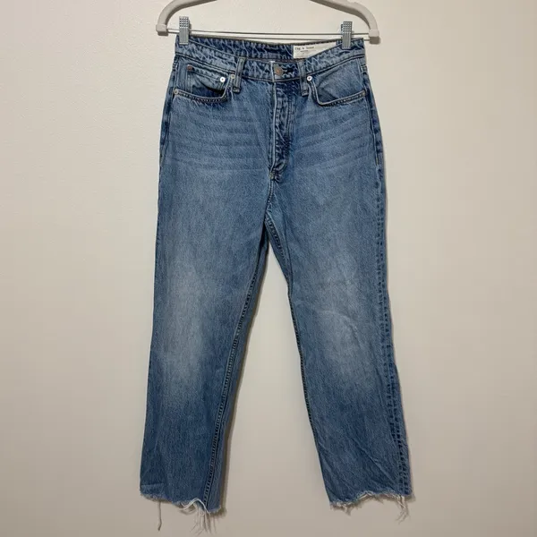 Rag & Bone Alex High Rise Straight Fit Size 27 Raw Hem Cotton Button Fly - Image 3