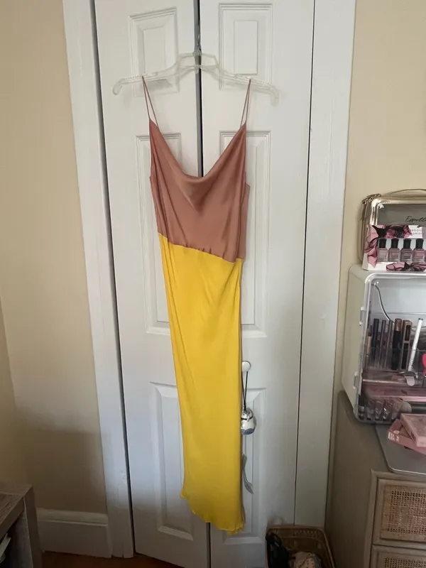 Zara color block satin side slit dress size S - Image 2