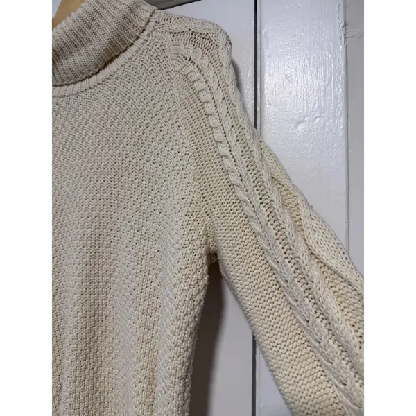 Lauren Ralph Lauren Cream Cable Knit Turtleneck Sweater XL Ivory Cotton Blend - Image 6