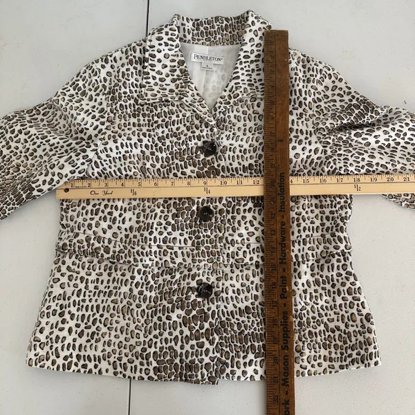 Pendleton Leopard Print Blazer Linen Women‎ Petite Small 3/4Sleeve Button Front - Image 9