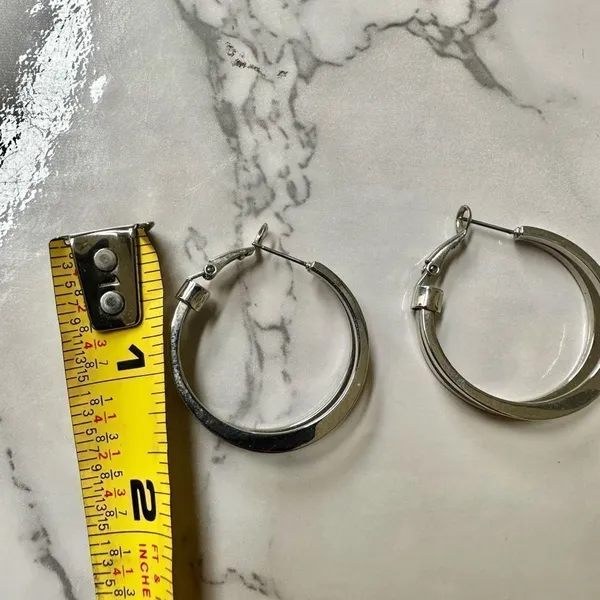 Silver tone double hoop earrings - Image 5