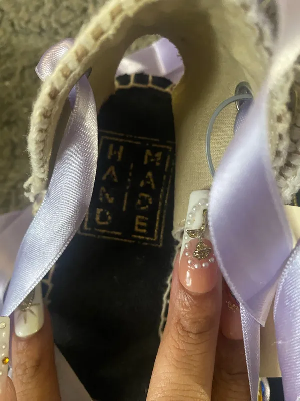 Women’s Size 38-handmade Lavender Ribbon Espadrille with Blue Accent - Image 8