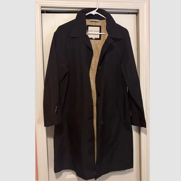 Larry Levine SPORT Trench Coat Rain Jacket Womens Small Black Lined Button Close - Image 2