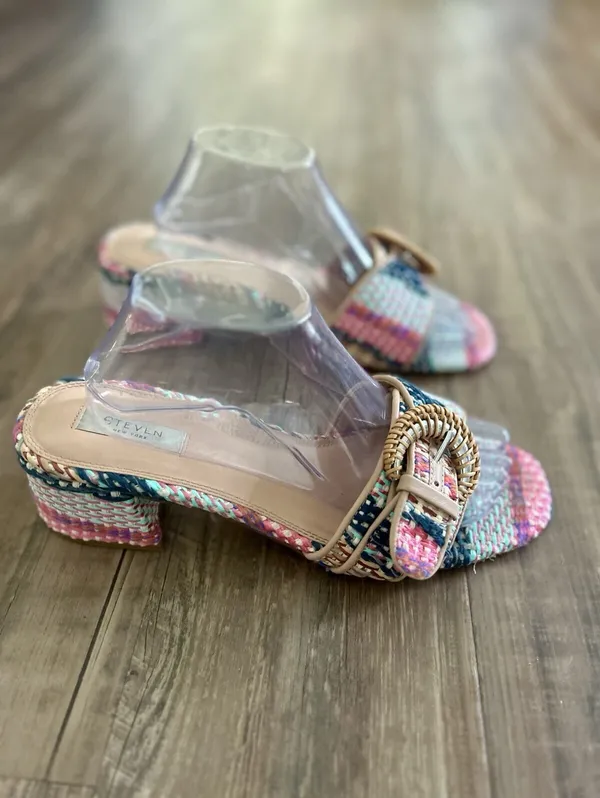 Steve Madden New York Blythe Sandal W/Buckle, Raffia Colorful Pattern Size 10 - Image 2