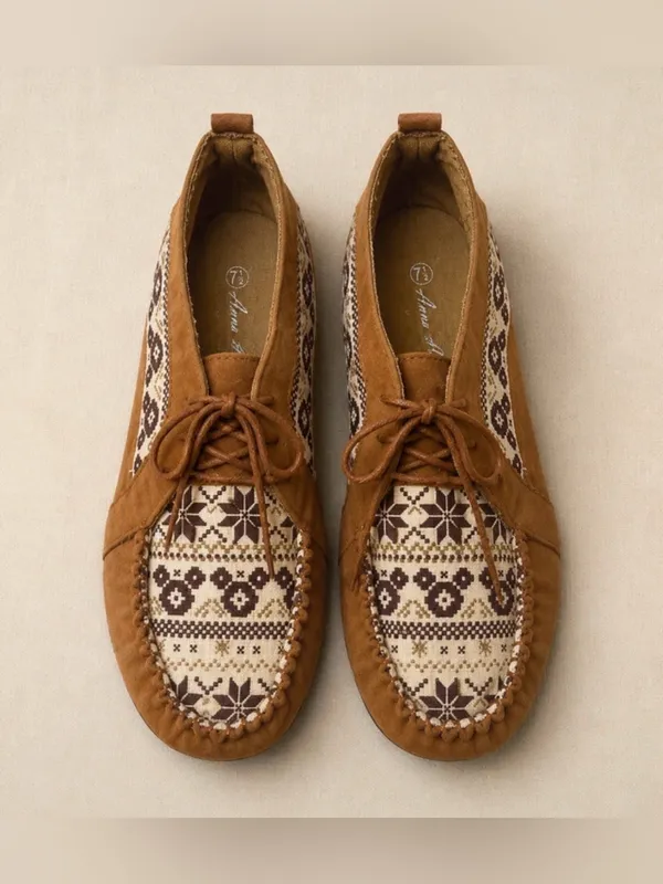 Anthropologie brown boho moccasin shoes size 7.5 ethnic print - Image 4