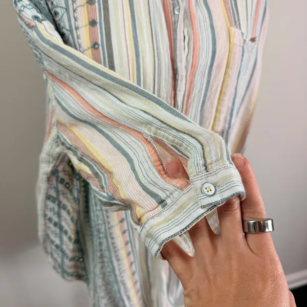 Anthropologie Striped Eyelet Buttondown Shirt Relaxed Multicolor M/L - Image 8