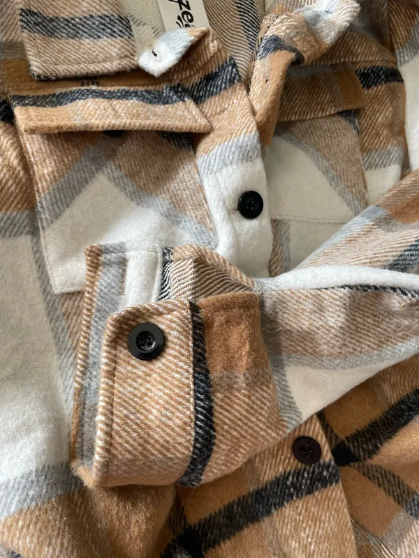 Cropped plaid button up jacket/shirt Brown Size M - Image 5