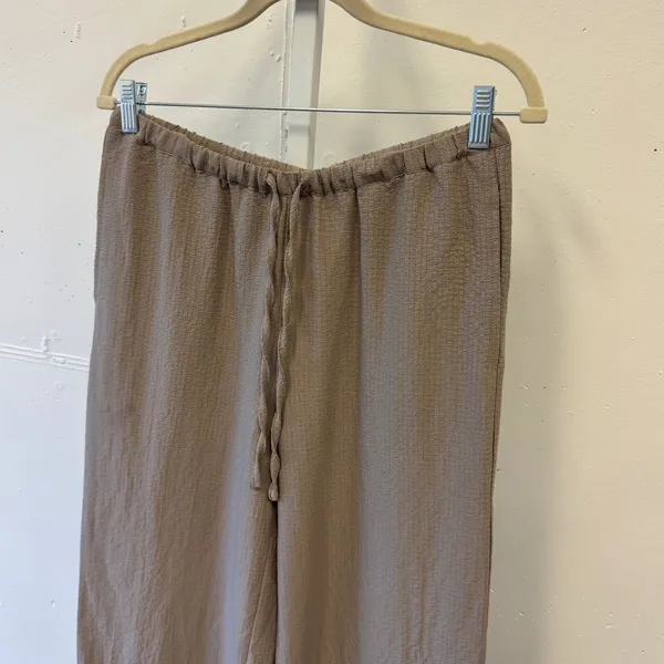 Peppermayo Crinkle Textured Wide Leg Drawstring Pants US 6 EU 38 Gray Earthy - Image 3