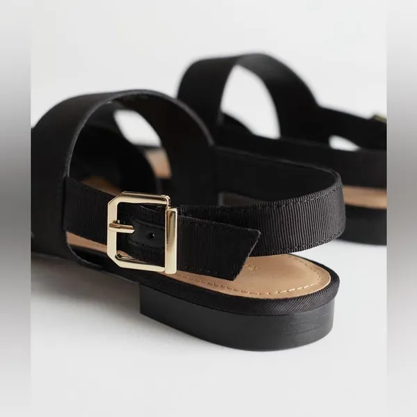 & Other Stories Black Twill Slingback Buckled Sandals Women’s 8 Wide Strap Flats - Image 8