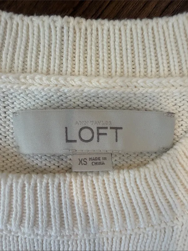 LOFT Cream Cold-Shoulder Knit Sweater Size XS - C54-149 - Image 2