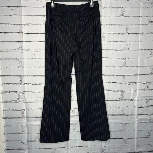 Ann Taylor Y2K Black Wide Leg Pinstripe Retro Pants Baggy SZ 4 High Rise Casual - Image 9