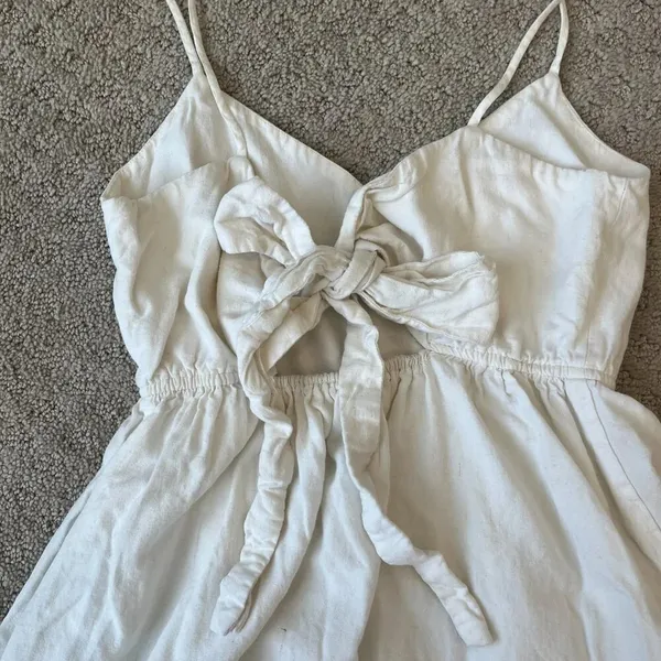 Zara Midi Dress Ivory Bow Tie in Back Spaghetti Strap V Neck Lined Size XS VGUC - Image 4