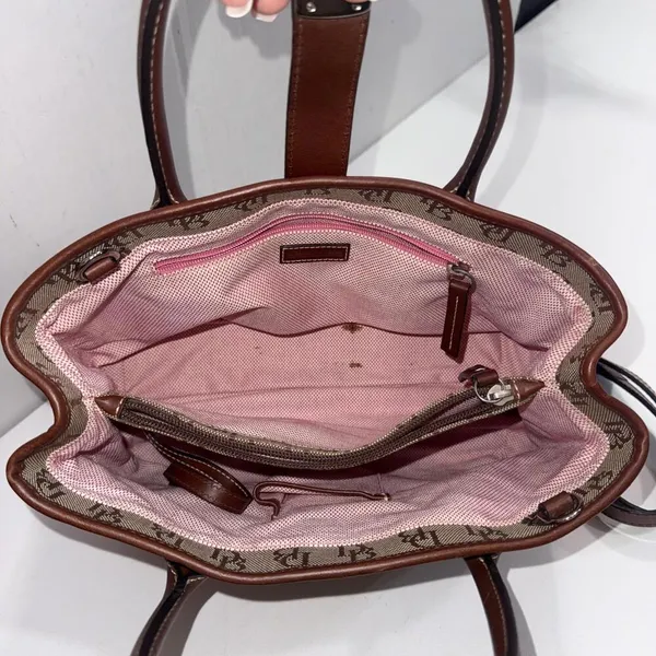 Vintage Dooney & Bourke Y2K Old Money Classic Leather Canvas Satchel Bag‎ Purse - Image 11