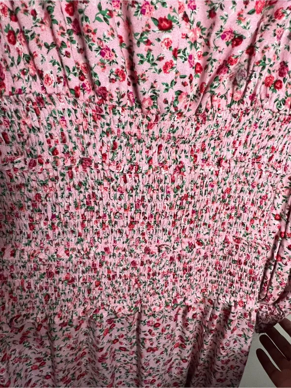 AFRM‎ Hazel Ditzy Floral Pink Smocked Waist Side Slit Romantic MIDI Dress - Image 5