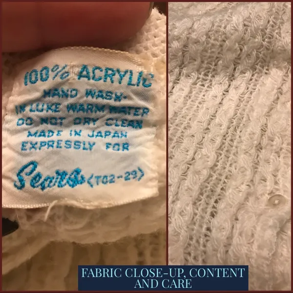 Vintage Circa 1960'S Cream Sears Knit Cardigan Sweater (L) - Image 7