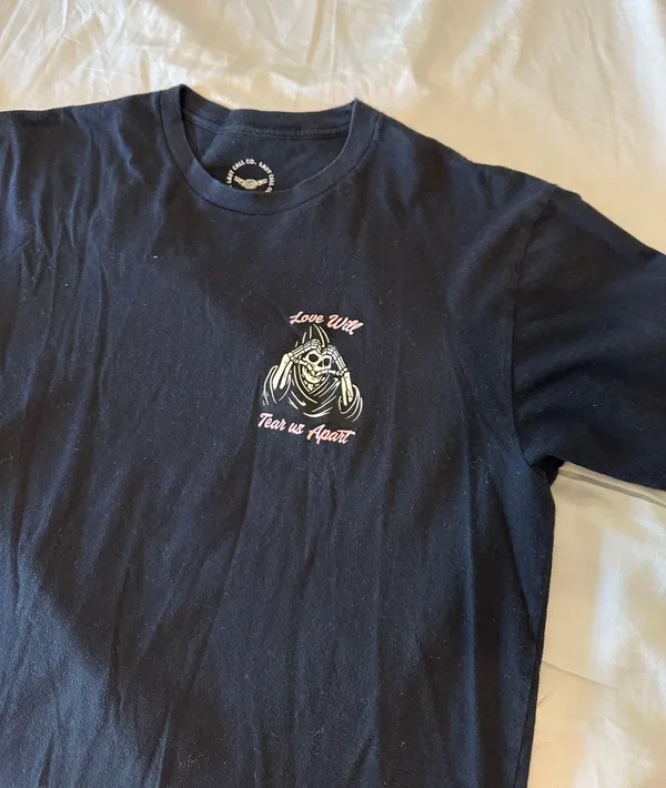 Last Call Co Unisex Graphic T-Shirt “Love Will Tear Us Apart” Size Medium - Image 2