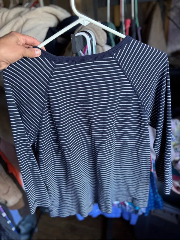 Lauren Ralph Lauren Navy and White Striped Long-Sleeve Tee with Shoulder Buttons - Image 4