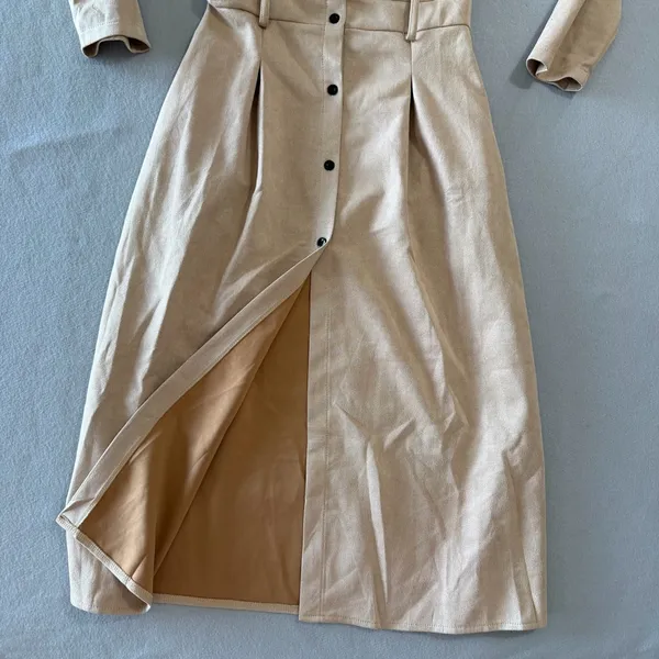 Women's Tan Long Sleeve Fitted Shirt Dress Size Small #260666 - Image 7