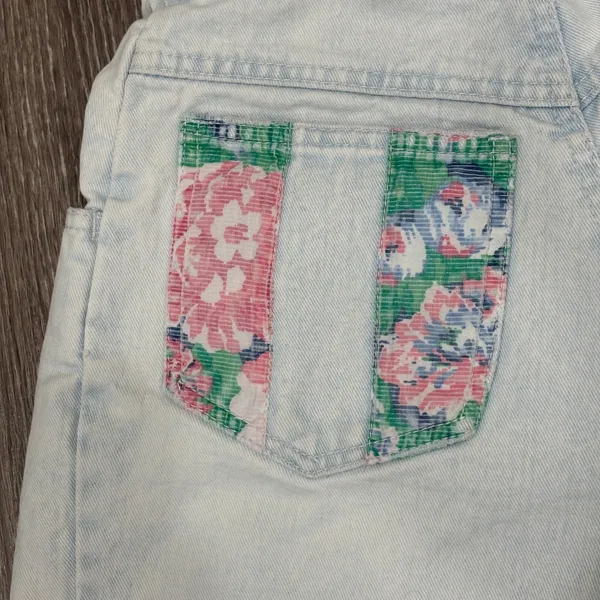 VTG 90s Nuovo High Waisted Patchwork Denim Mom Shorts Light Wash Blue Pleated XS - Image 9