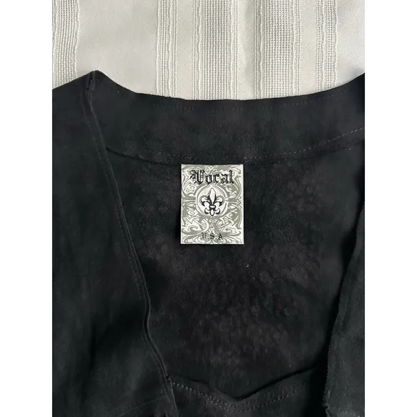 Vocal Women’s Black Sleeveless Fringe Rhinestone Skull Open Front Vest SZ XL EUC - Image 11