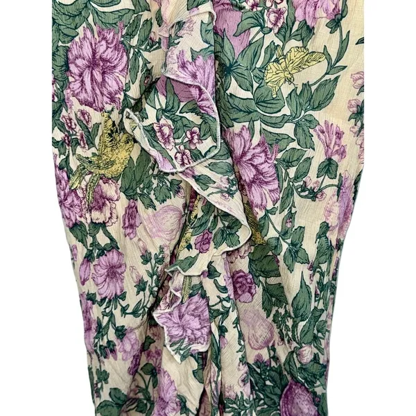 Abercrombie & Fitch Cream Green Floral Ruffle Wrap Long Midi Skirt Women Size XS - Image 3