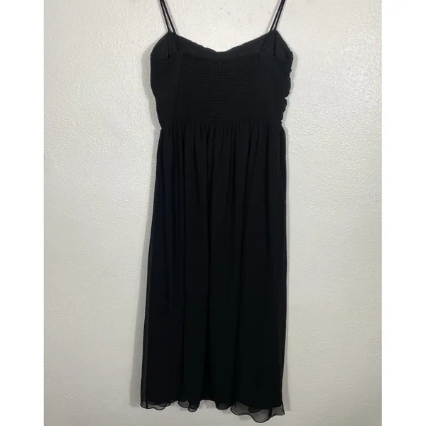 Aritzia Black Chiffon Midi Fit & Flare Dress Ruched Sweetheart Straps Size 8 - Image 8