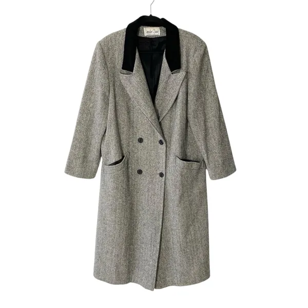 VINTAGE JENNIFER CHASE Wool Herringbone Longline Pea Coat Jacket - Image 5