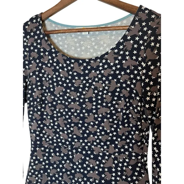 Boden Dress Womens Bird Star Print Flare Sleeve Stretch Knee Length Boho Size 4 - Image 4
