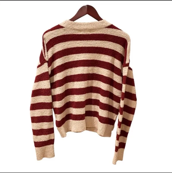 Altar’d State Red Taupe Tan Striped Fuzzy Sweater Soft M Retro Preppy Oversized - Image 3