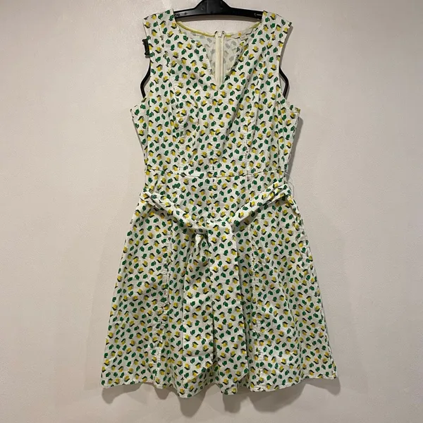 Boden Dress US 12R Lemon Print Fit & Flare Belted Summer Sundress - Image 2