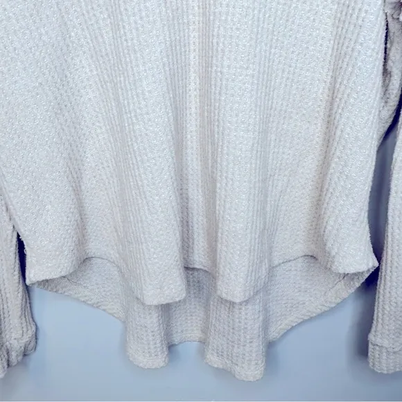 American Eagle Cream Soft & Sexy Plush Waffle‎ Knit V-neck Loungewear Top Size L - Image 5