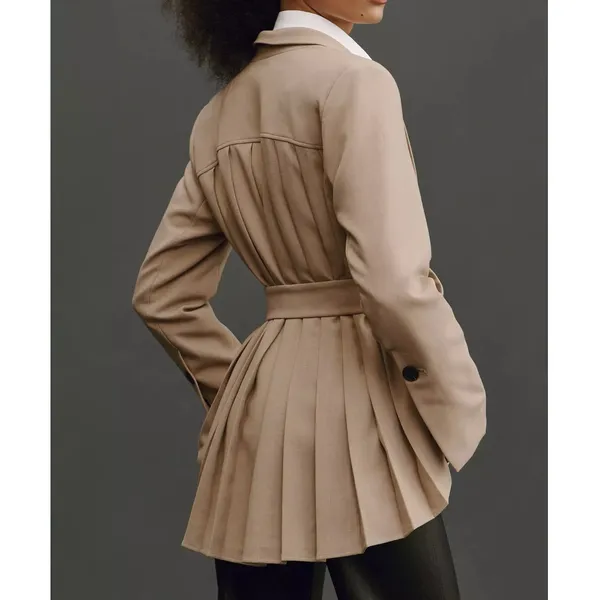 Maeve Pleated Back Belted Blazer Beige Tailored Career Office Jacket Size Small - Image 3