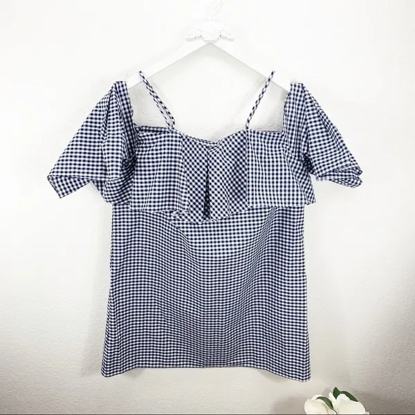 Amanda Uprichard Marise Dress Navy Gingham Ruffle Size medium m revolve - Image 3