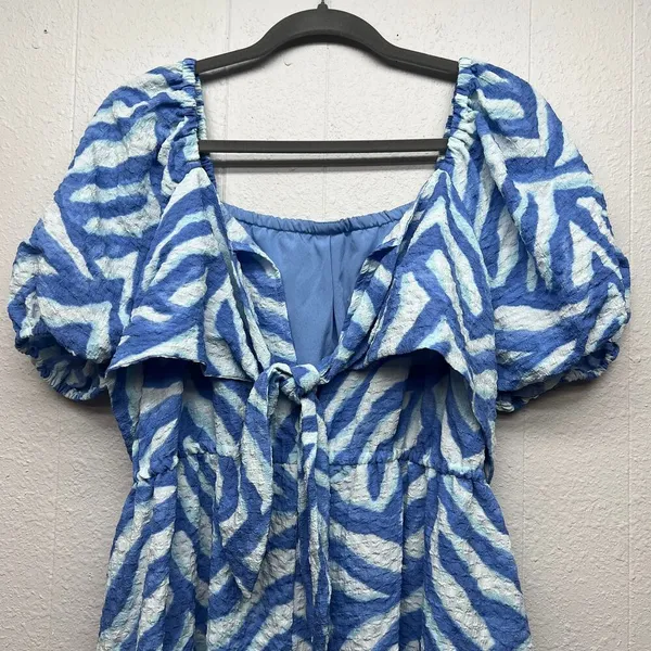 Time and Tru Puff Sleeve Midi Dress Womens XL Beachy Coastal Nautical Open Back - Image 11